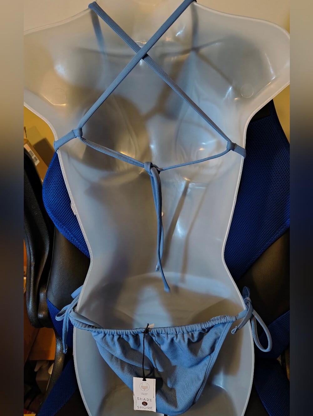 Women’s Ribbed Triangle Bikini Set - Light Blue - Picture 2 of 2